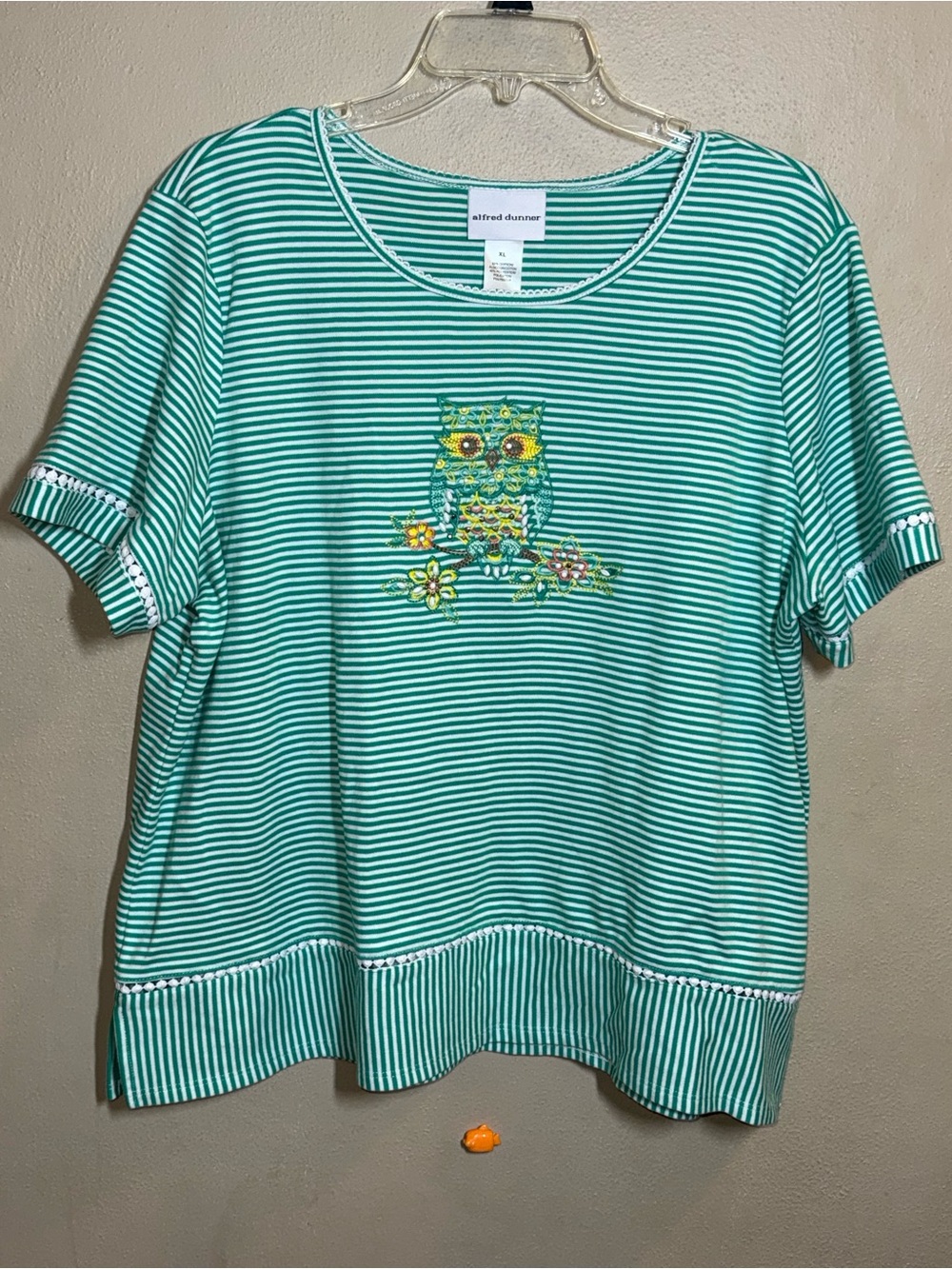 Women’s Alfred Dunner Striped Knit Tee w/ Owl Embroidery Sz XL